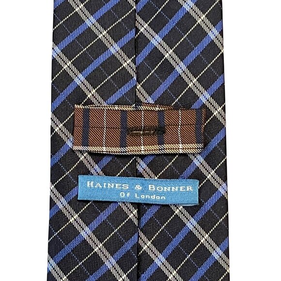 Haines & Bonner of London Blue Plaid Silk Neck Tie Classic Business Tie - Picture 5 of 6